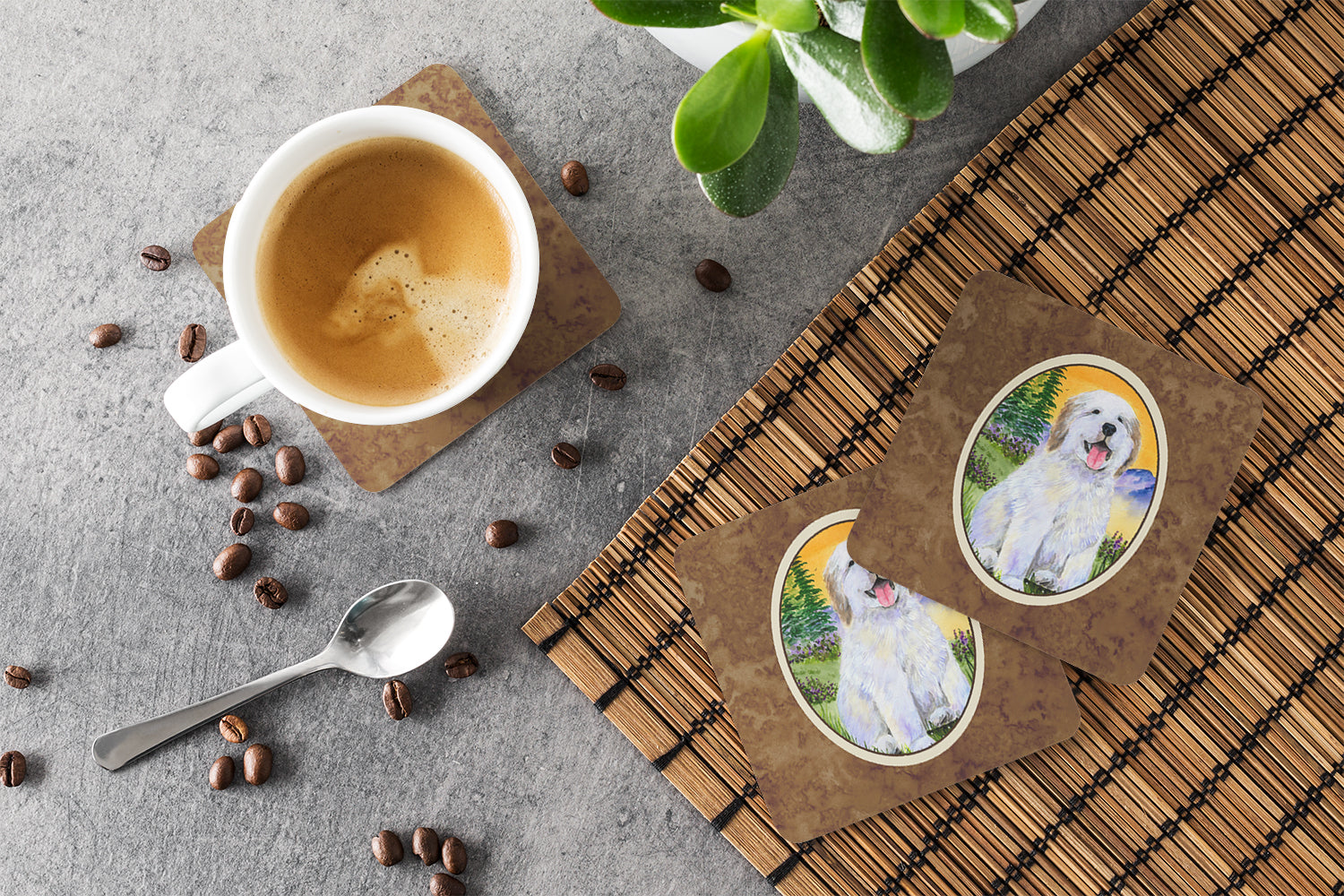 Great Pyrenees Foam Coasters Set of 4 Cup Coasters for Indoor Outdoor, Tabletop Protection, Anti Slip, Mouse pad Material