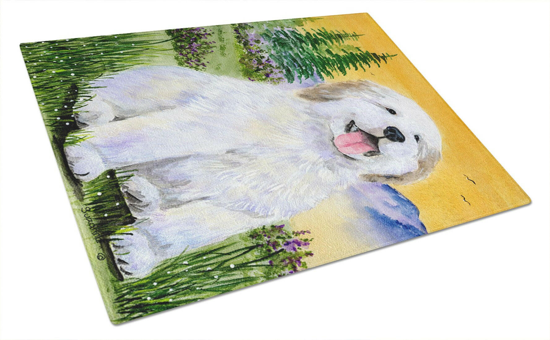 Great Pyrenees Cutting Board Tempered Glass Kitchen Cutting Surface, Heat Resistant Chopping, Non-Slip Feet, Food Prep & Serving