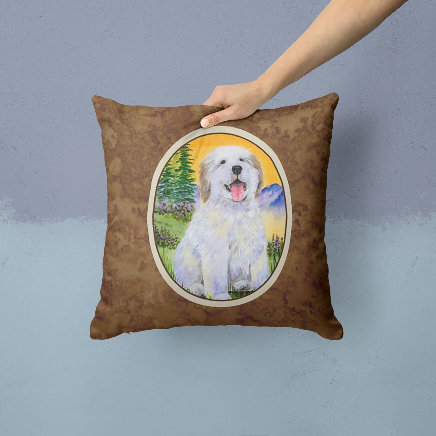 Great Pyrenees Decorative Throw Pillow 14x14 Indoor Outdoor Accent Cushion, Fabric Cover with Insert for Sofa, Bed, Porch & Living Room