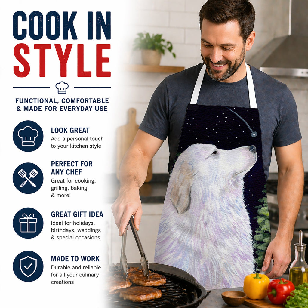 Starry Night Great Pyrenees Apron Cooking Kitchen Server Baking Crafts Gardening for Adult Women Men, Unisex, Large, Multicolor