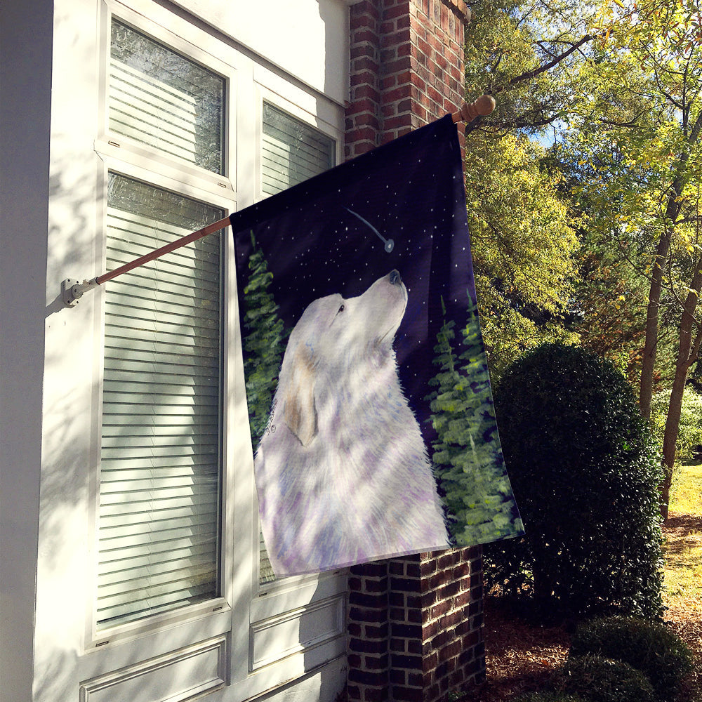 Starry Night Great Pyrenees House Flag 28x40 Porch Sleeve Pole Decorative Outside Yard Banner Artwork Wall Hanging, Polyester