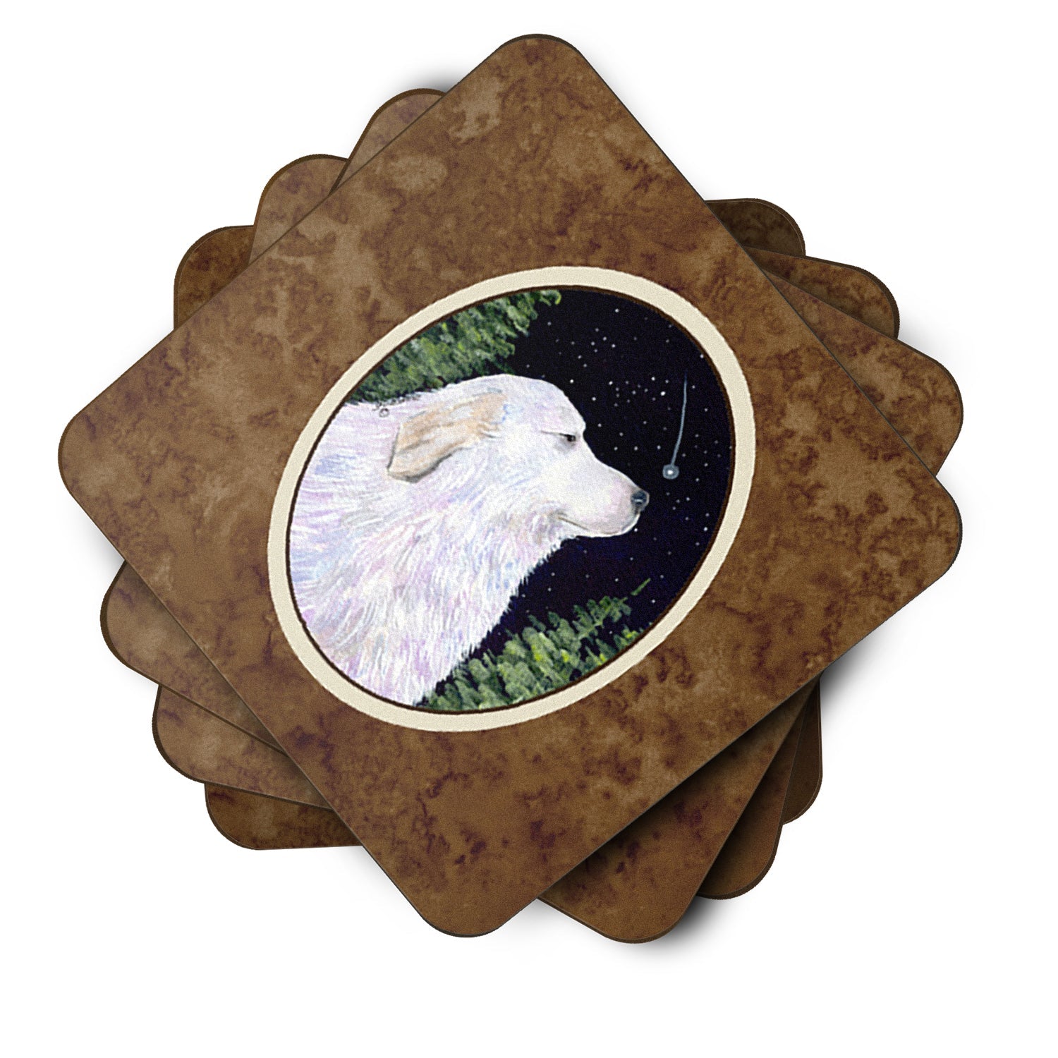 Starry Night Great Pyrenees Foam Coasters Set of 4 Cup Coasters for Indoor Outdoor, Tabletop Protection, Anti Slip, Mouse pad Material