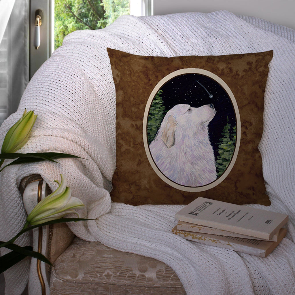 Starry Night Great Pyrenees Decorative Throw Pillow 14x14 Indoor Outdoor Accent Cushion, Fabric Cover with Insert for Sofa, Bed, Porch & Living Room