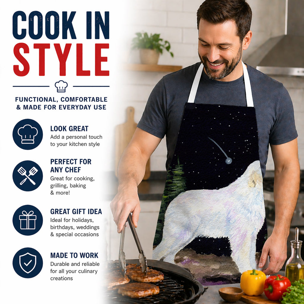 Starry Night Great Pyrenees Apron Cooking Kitchen Server Baking Crafts Gardening for Adult Women Men, Unisex, Large, Multicolor