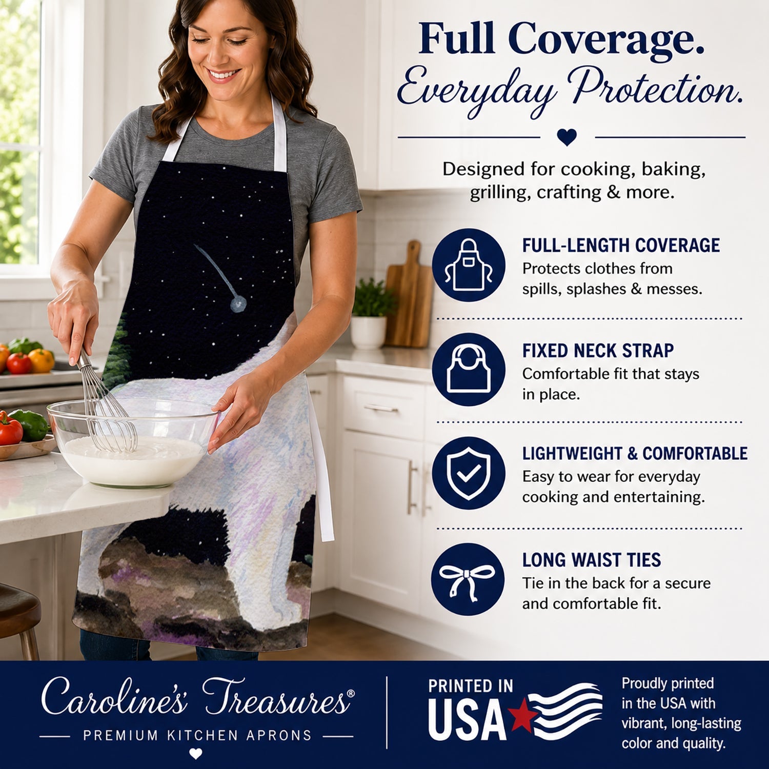 Starry Night Great Pyrenees Apron Cooking Kitchen Server Baking Crafts Gardening for Adult Women Men, Unisex, Large, Multicolor