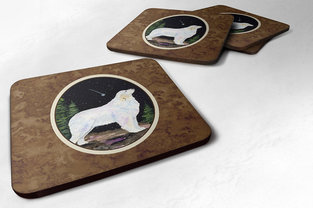 Starry Night Great Pyrenees Foam Coasters Set of 4 Cup Coasters for Indoor Outdoor, Tabletop Protection, Anti Slip, Mouse pad Material