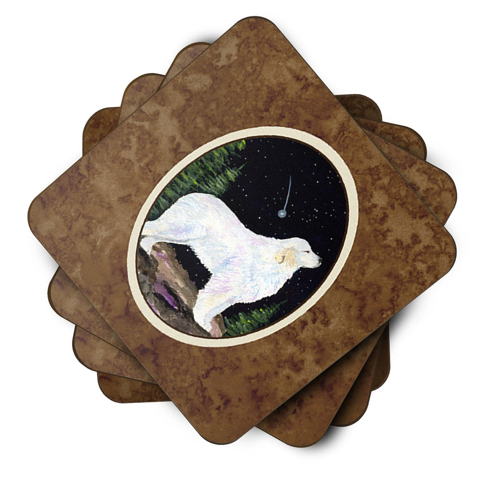 Starry Night Great Pyrenees Foam Coasters Set of 4 Cup Coasters for Indoor Outdoor, Tabletop Protection, Anti Slip, Mouse pad Material