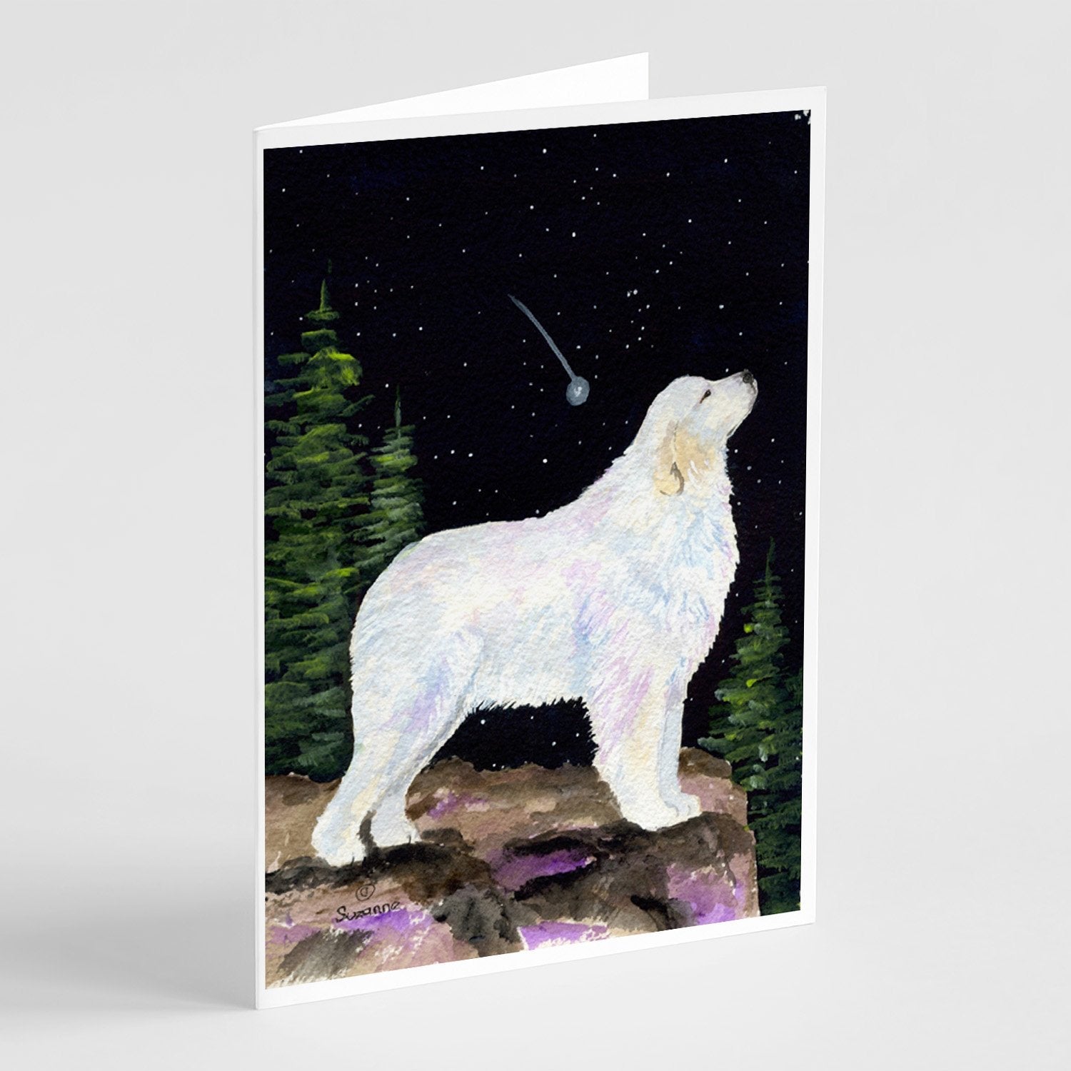 Starry Night Great Pyrenees Greeting Cards Pack of 8 Blank Cards with Envelopes Whimsical A7 Size 5x7
