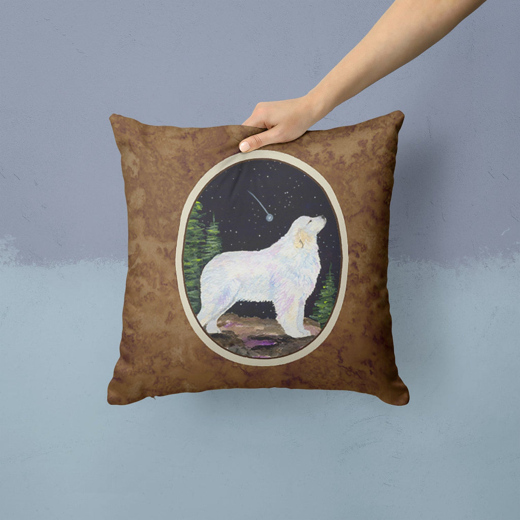 Starry Night Great Pyrenees Decorative Throw Pillow 14x14 Indoor Outdoor Accent Cushion, Fabric Cover with Insert for Sofa, Bed, Porch & Living Room