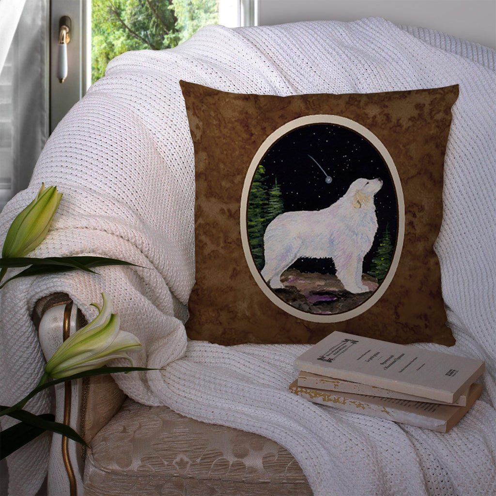 Starry Night Great Pyrenees Decorative Throw Pillow 14x14 Indoor Outdoor Accent Cushion, Fabric Cover with Insert for Sofa, Bed, Porch & Living Room