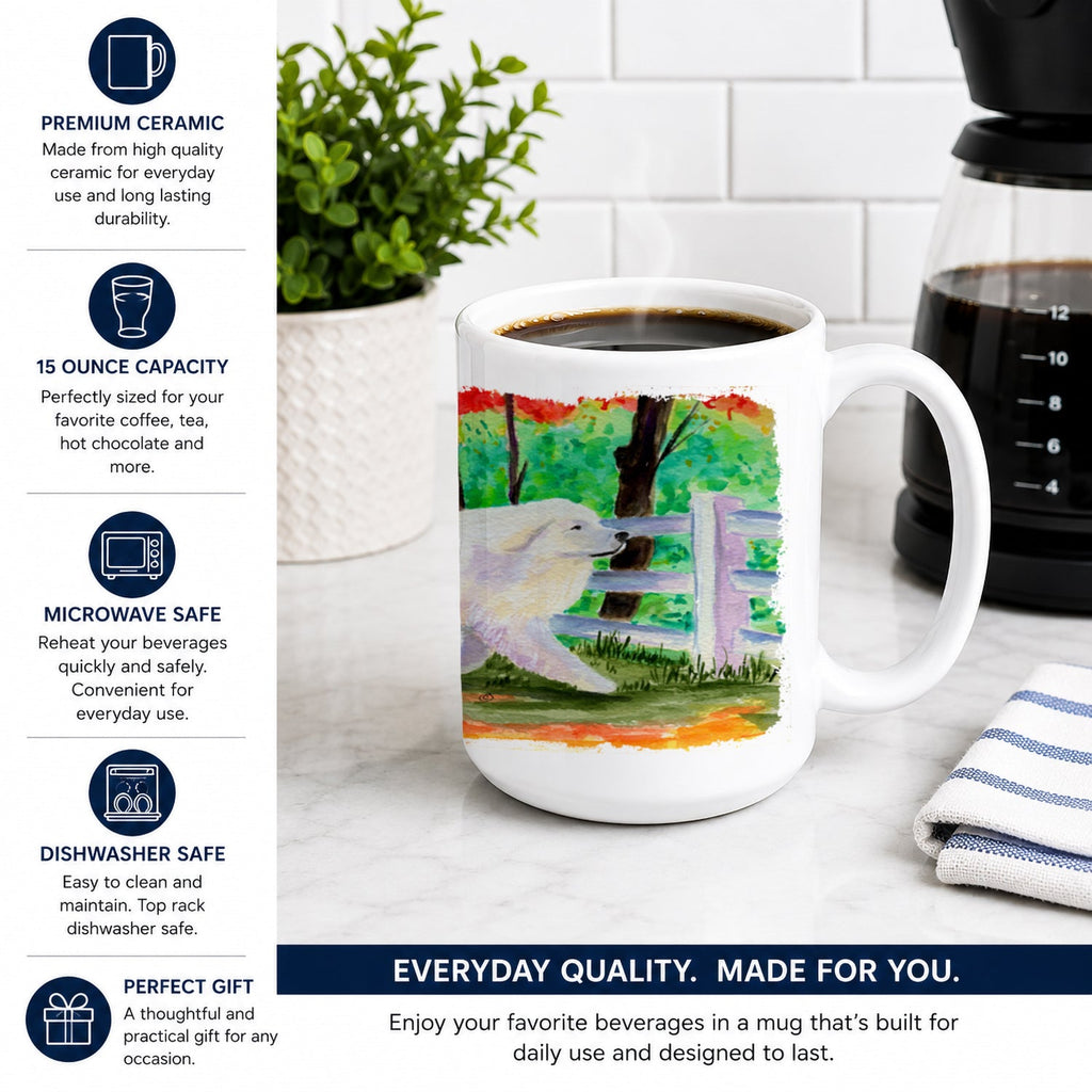 Great Pyrenees Ceramic Coffee Mug 15 oz Decorative Large C Handle Mug Cup for Tea, Cocoa Hot Chocolate