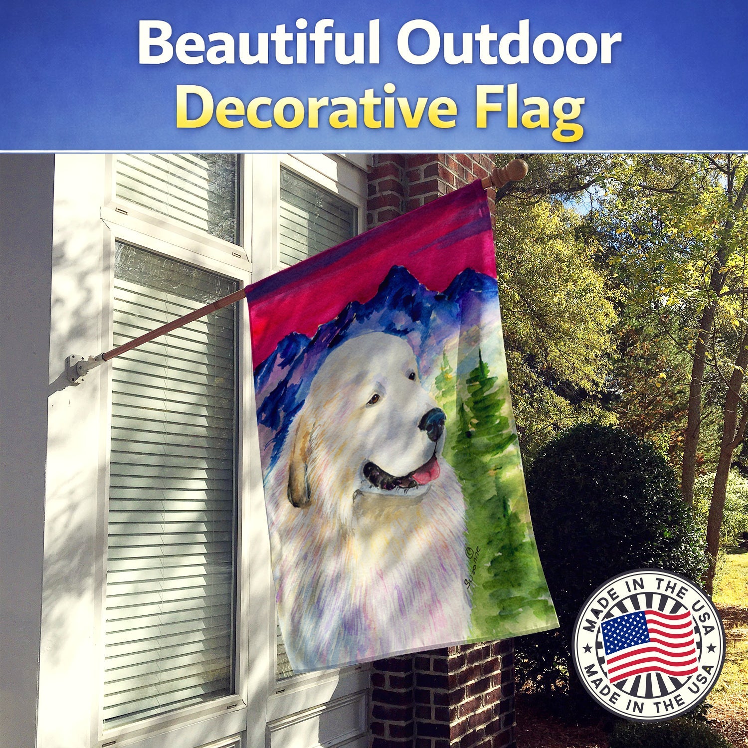 Great Pyrenees House Flag 28x40 Porch Sleeve Pole Decorative Outside Yard Banner Artwork Wall Hanging, Polyester