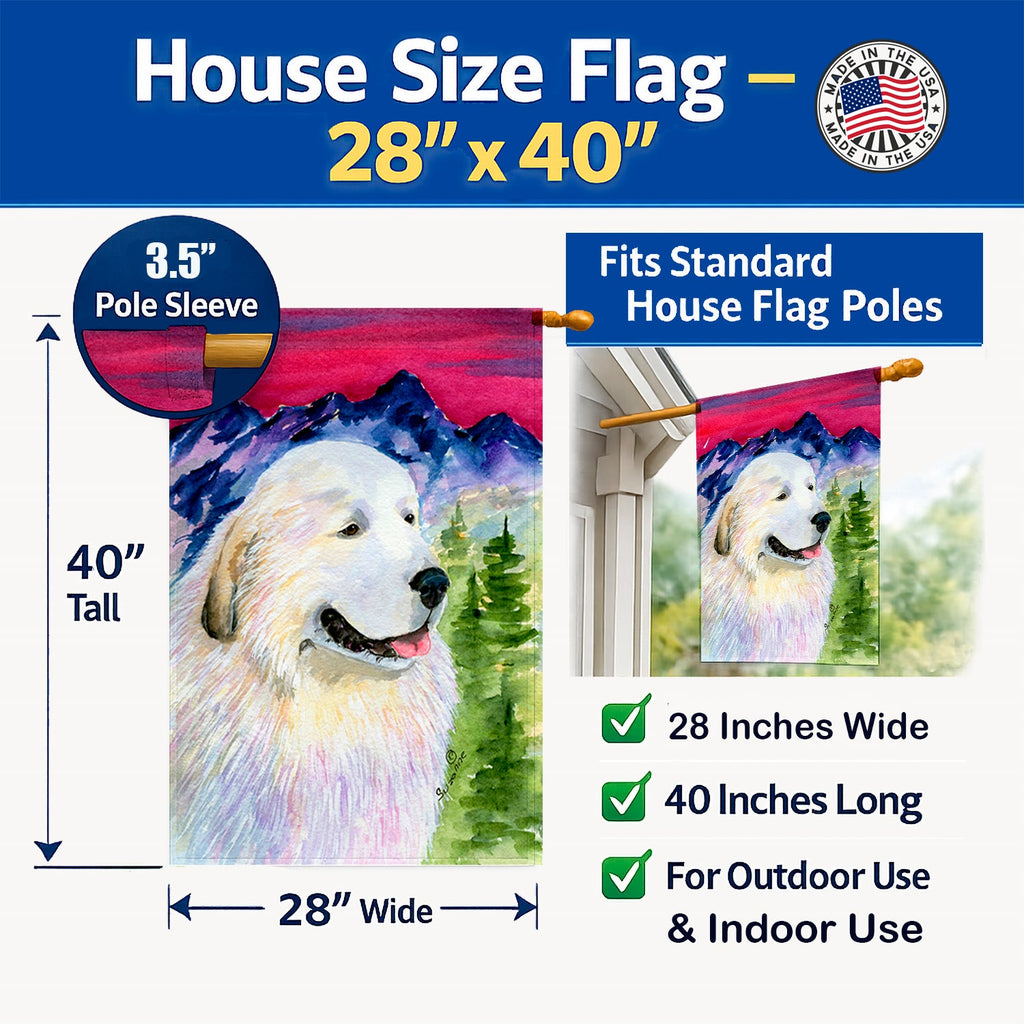 Great Pyrenees House Flag 28x40 Porch Sleeve Pole Decorative Outside Yard Banner Artwork Wall Hanging, Polyester