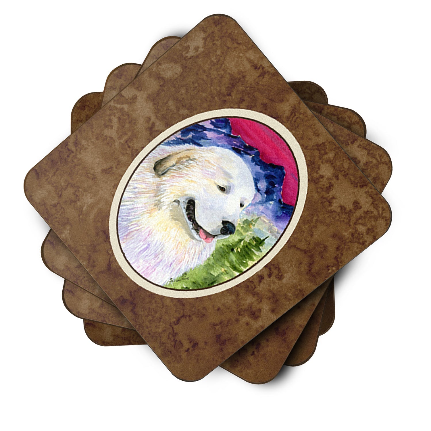 Great Pyrenees Foam Coasters Set of 4 Cup Coasters for Indoor Outdoor, Tabletop Protection, Anti Slip, Mouse pad Material
