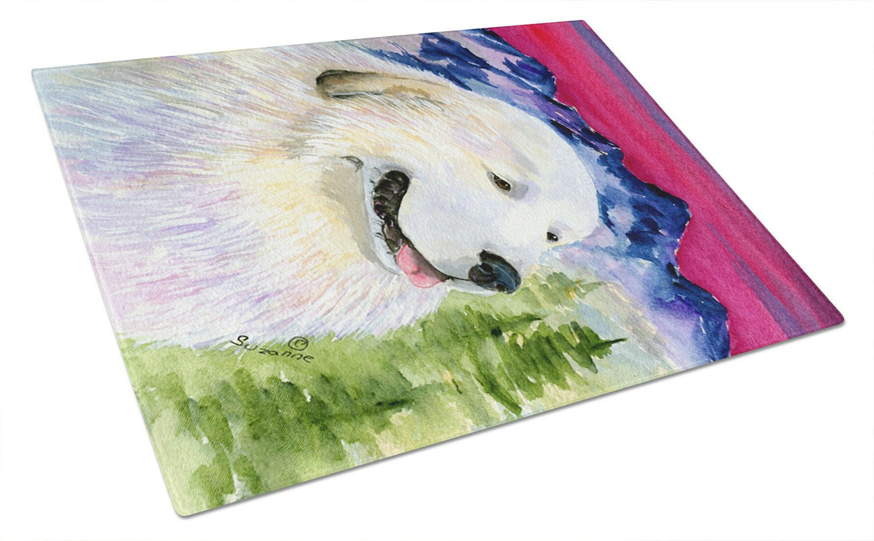 Great Pyrenees Cutting Board Tempered Glass Kitchen Cutting Surface, Heat Resistant Chopping, Non-Slip Feet, Food Prep & Serving