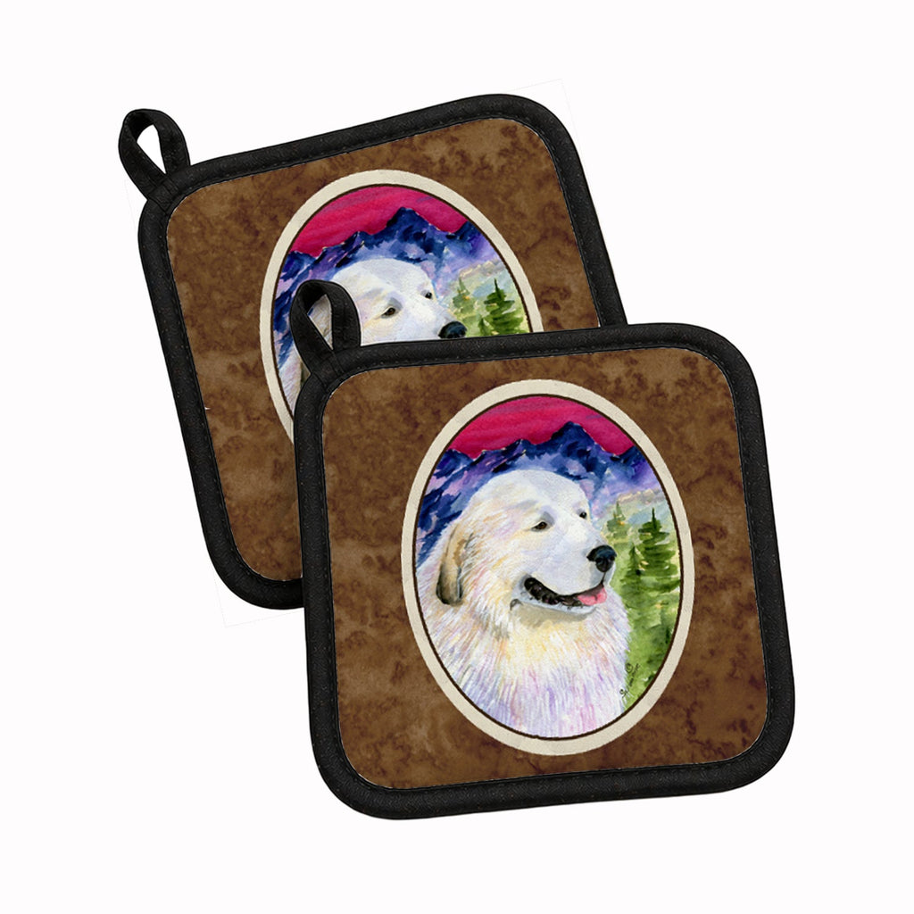 Great Pyrenees Pot Holder Set of 2 Heat Resistant Quilted Hot Pads 7.5 x 7.5 Inch, Insulated Kitchen Trivets for Cooking & Baking