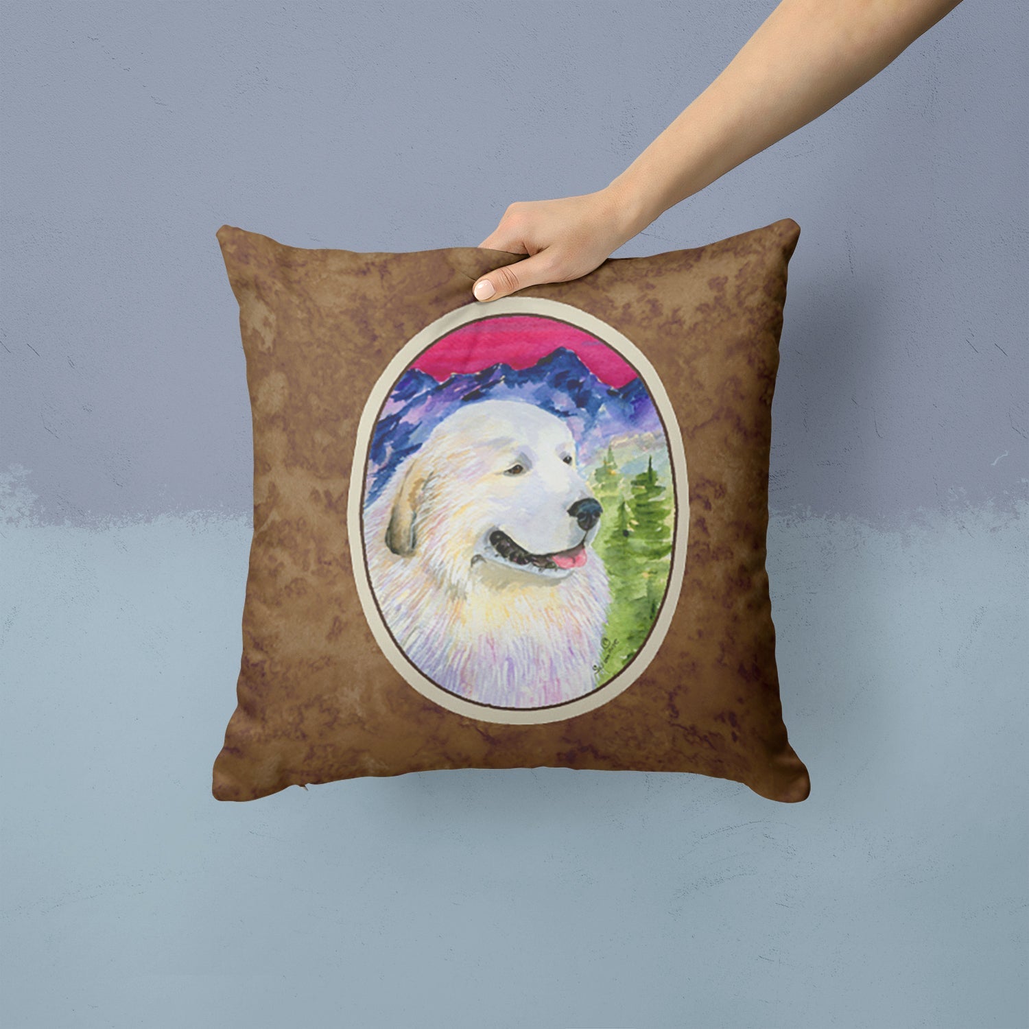 Great Pyrenees Decorative Throw Pillow 14x14 Indoor Outdoor Accent Cushion, Fabric Cover with Insert for Sofa, Bed, Porch & Living Room