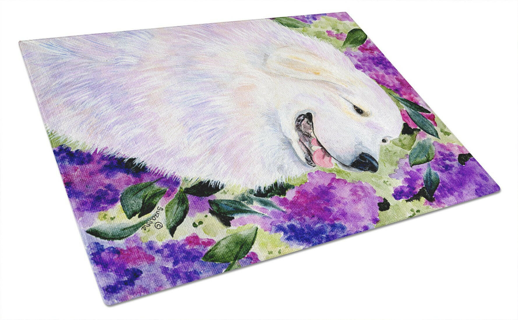 Great Pyrenees Cutting Board Tempered Glass Kitchen Cutting Surface, Heat Resistant Chopping, Non-Slip Feet, Food Prep & Serving
