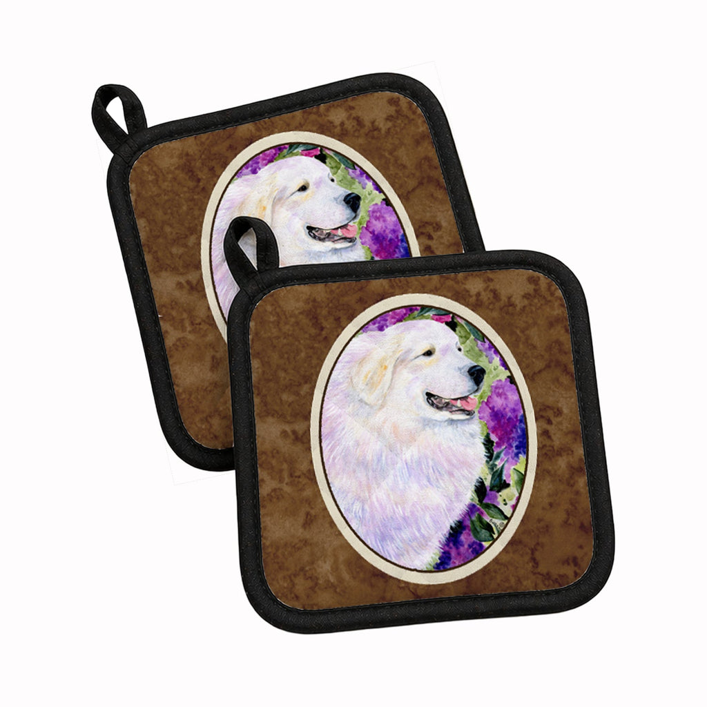 Great Pyrenees Pot Holder Set of 2 Heat Resistant Quilted Hot Pads 7.5 x 7.5 Inch, Insulated Kitchen Trivets for Cooking & Baking