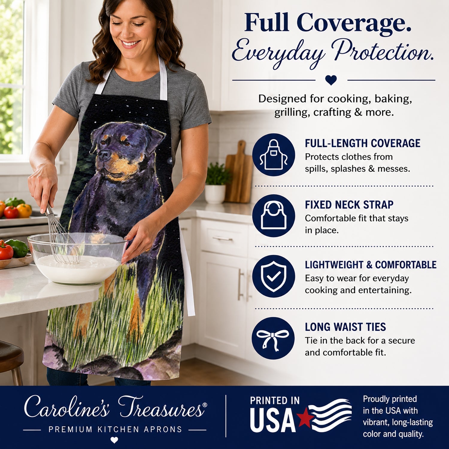Starry Night Rottweiler Apron Cooking Kitchen Server Baking Crafts Gardening for Adult Women Men, Unisex, Large, Multicolor