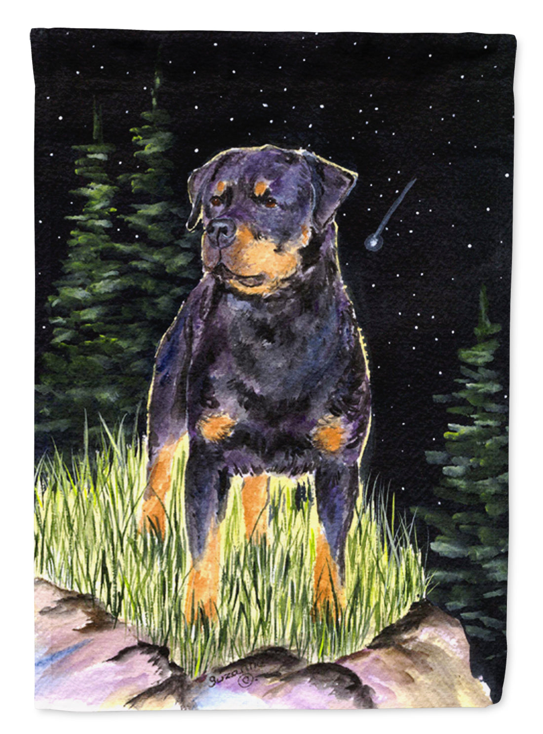 Starry Night Rottweiler House Flag 28x40 Porch Sleeve Pole Decorative Outside Yard Banner Artwork Wall Hanging, Polyester