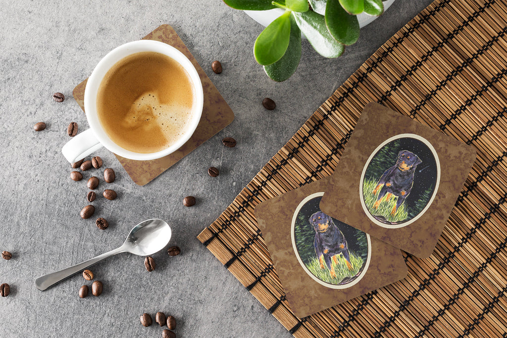 Starry Night Rottweiler Foam Coasters Set of 4 Cup Coasters for Indoor Outdoor, Tabletop Protection, Anti Slip, Mouse pad Material