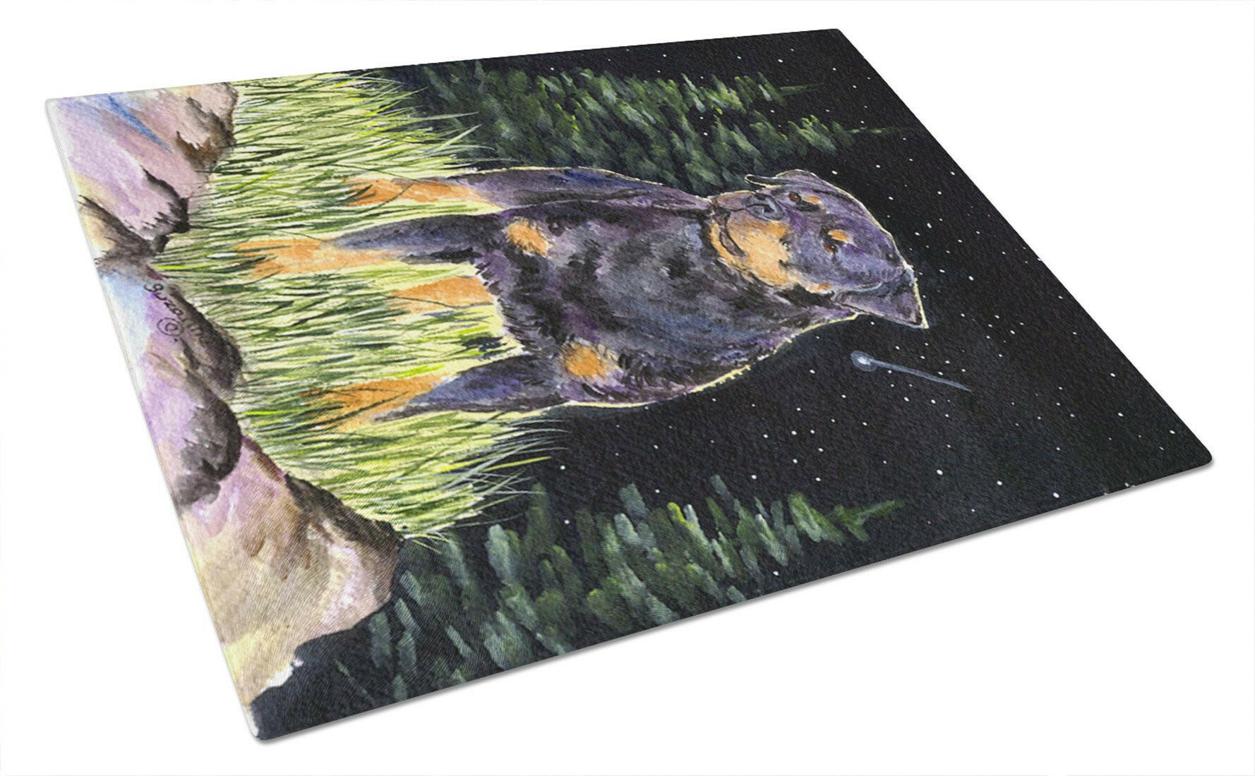 Starry Night Rottweiler Cutting Board Tempered Glass Kitchen Cutting Surface, Heat Resistant Chopping, Non-Slip Feet, Food Prep & Serving