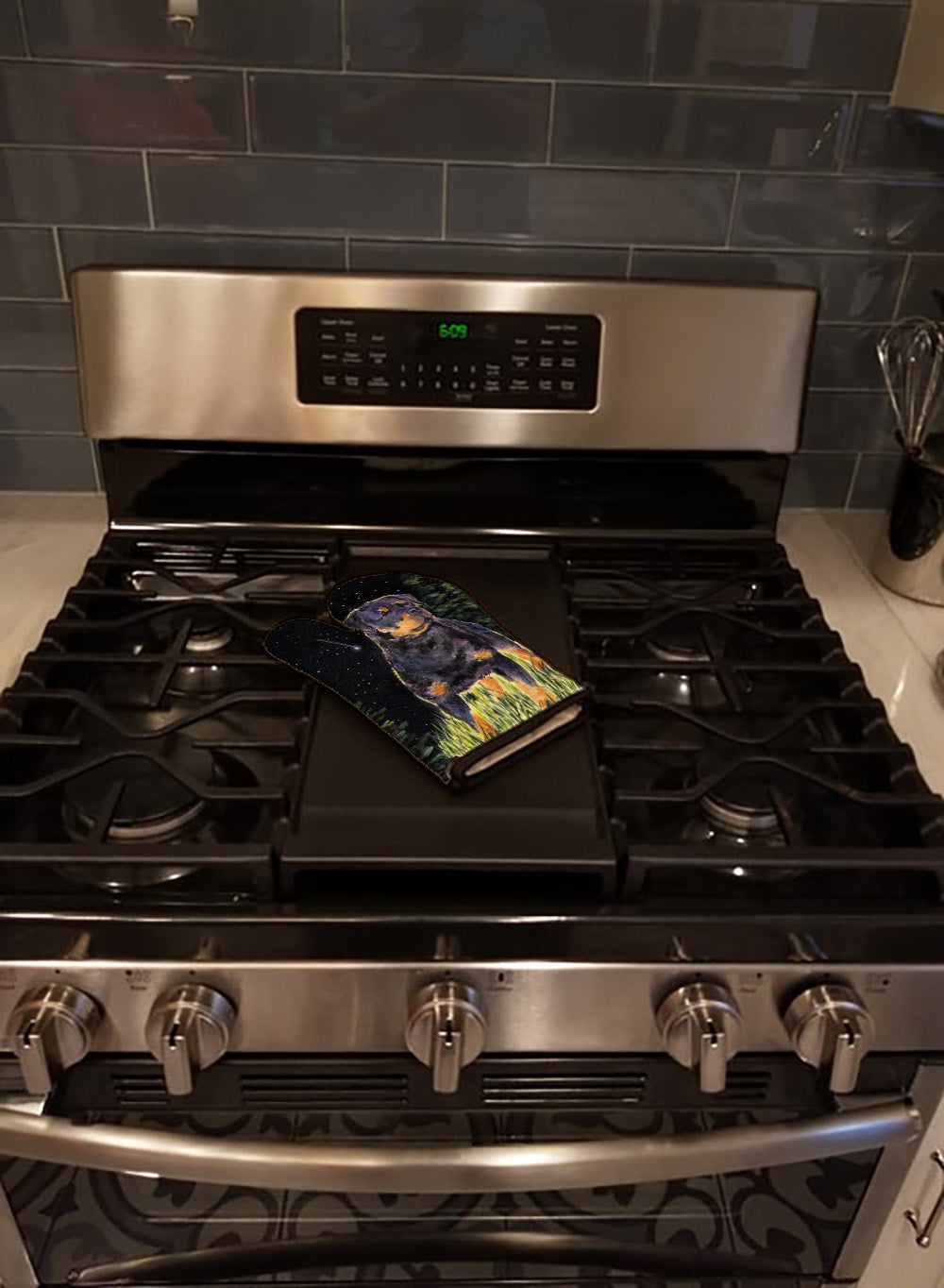 Starry Night Rottweiler Oven Mitt Heat Resistant Thick Oven Mitt for Hot Pans and Oven, Kitchen Mitt Protect Hands, Cooking Baking Glove