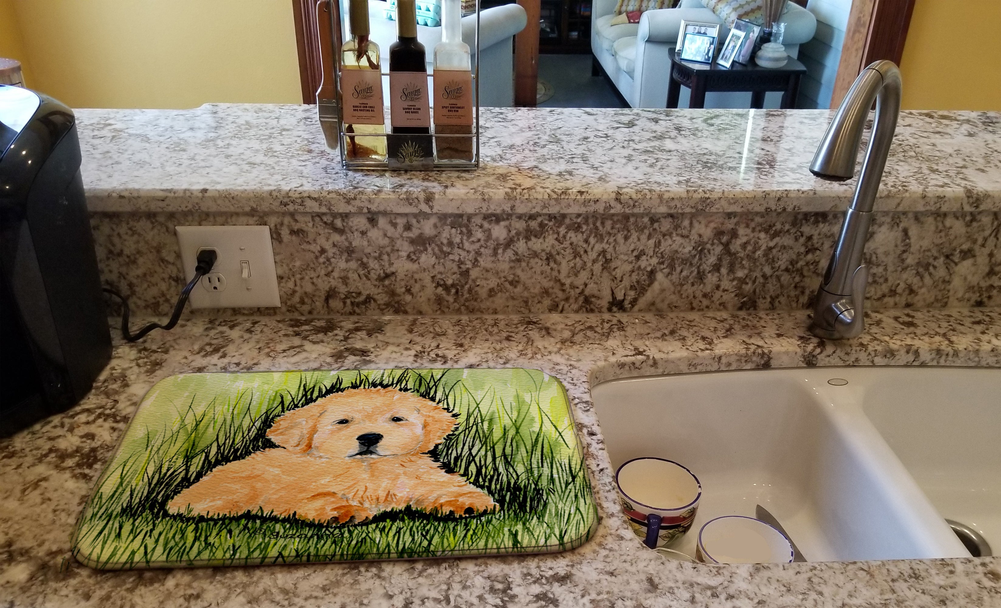 Golden Retriever Dish Drying Mat Absorbent Dish Drying Mat Pad for Kitchen Counter Dish Drainer Mat for Countertop, 14 x 21", Multicolor