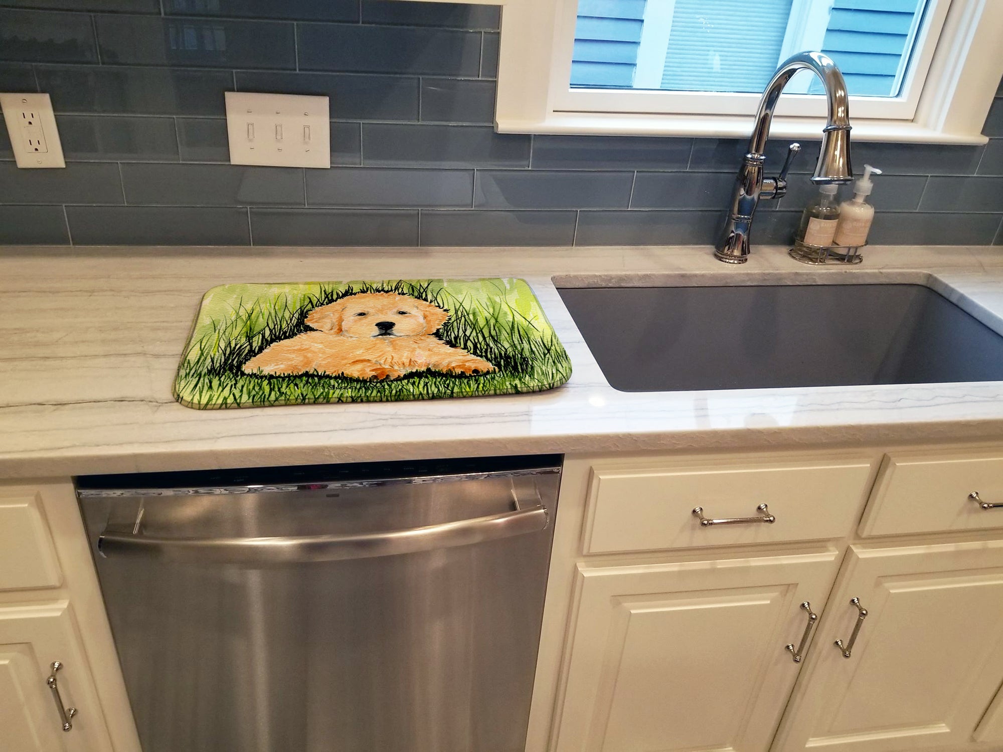 Golden Retriever Dish Drying Mat Absorbent Dish Drying Mat Pad for Kitchen Counter Dish Drainer Mat for Countertop, 14 x 21", Multicolor