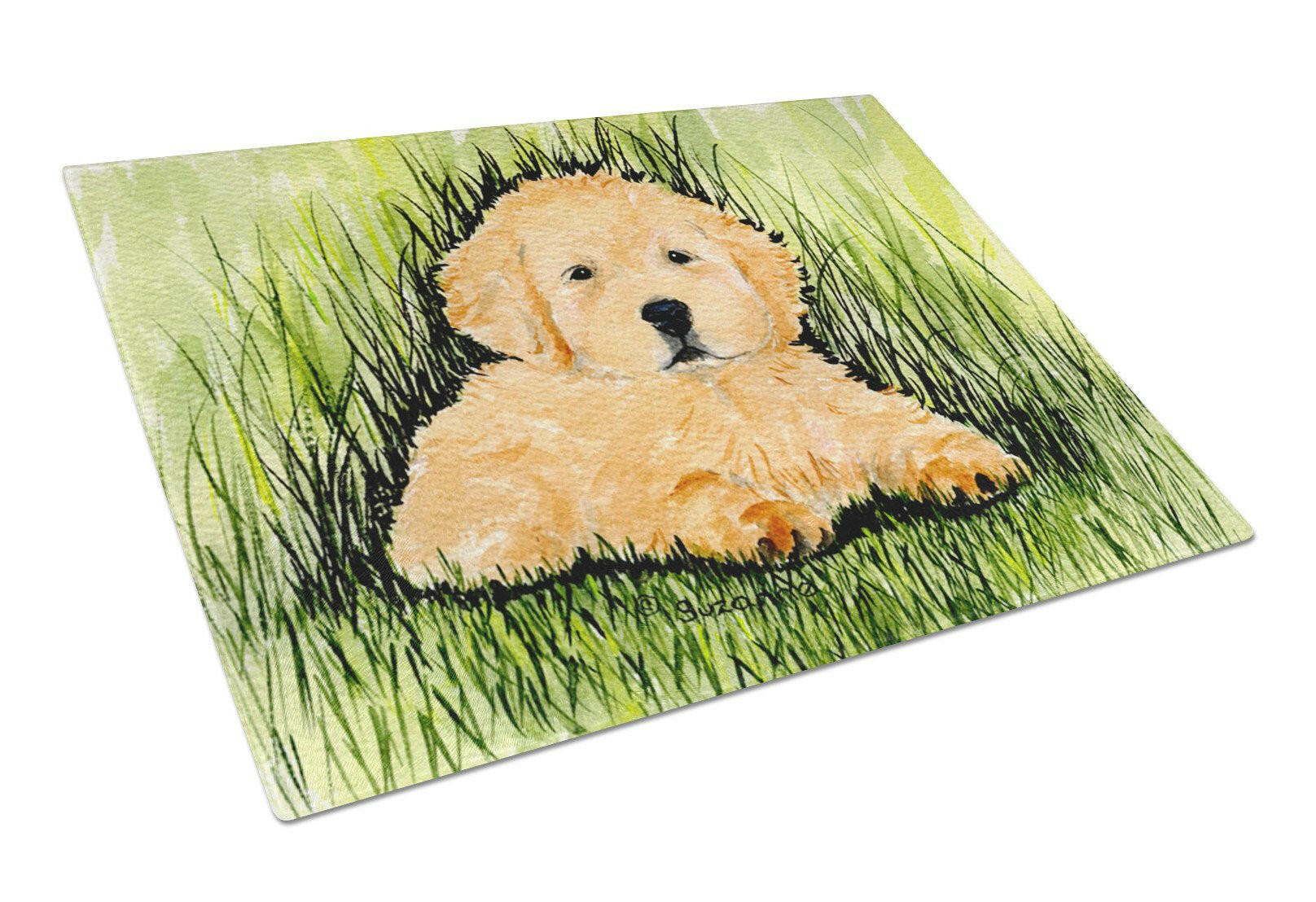 Golden Retriever Cutting Board Tempered Glass Kitchen Cutting Surface, Heat Resistant Chopping, Non-Slip Feet, Food Prep & Serving