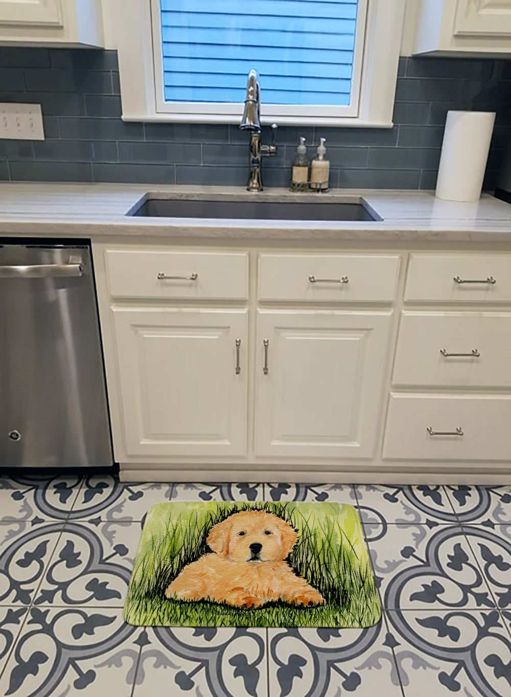 Golden Retriever Memory Foam Kitchen Mat Machine Washable Anti-Fatigue Cushion Comfort Bath or Kitchen Rug