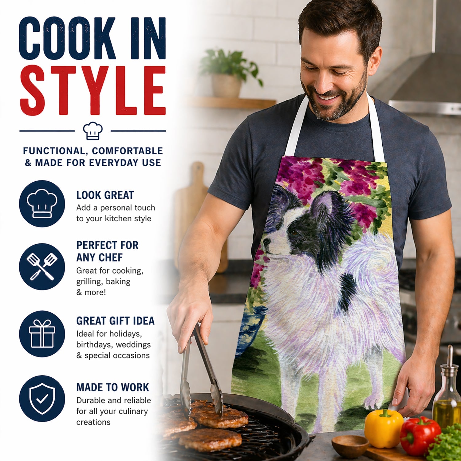 Papillon Apron Cooking Kitchen Server Baking Crafts Gardening for Adult Women Men, Unisex, Large, Multicolor