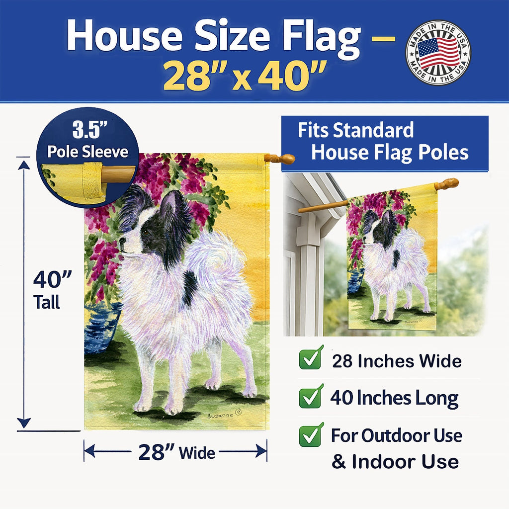 Papillon House Flag 28x40 Porch Sleeve Pole Decorative Outside Yard Banner Artwork Wall Hanging, Polyester