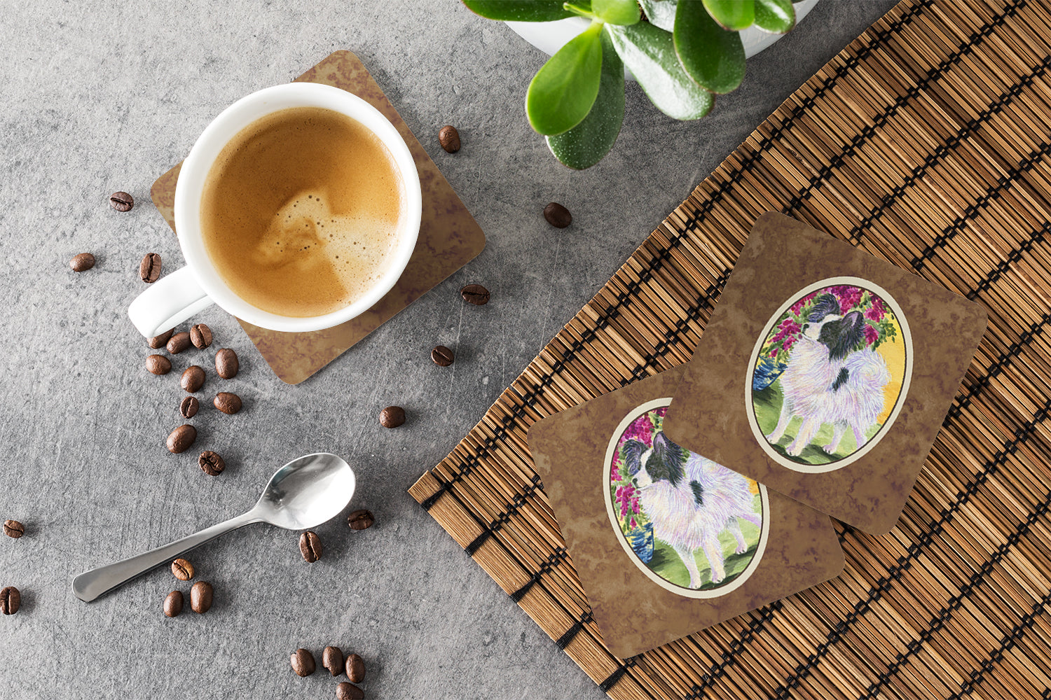 Papillon Foam Coasters Set of 4 Cup Coasters for Indoor Outdoor, Tabletop Protection, Anti Slip, Mouse pad Material
