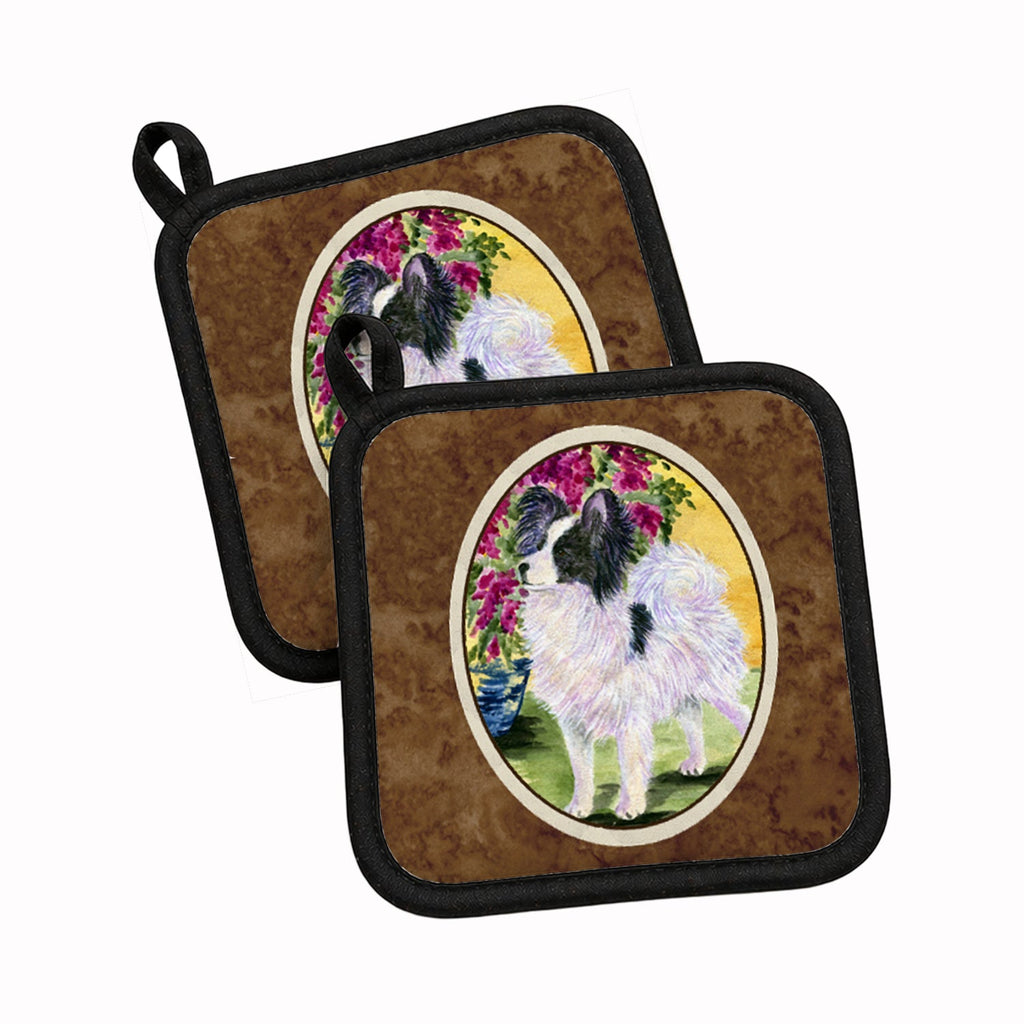 Papillon Pot Holder Set of 2 Heat Resistant Quilted Hot Pads 7.5 x 7.5 Inch, Insulated Kitchen Trivets for Cooking & Baking
