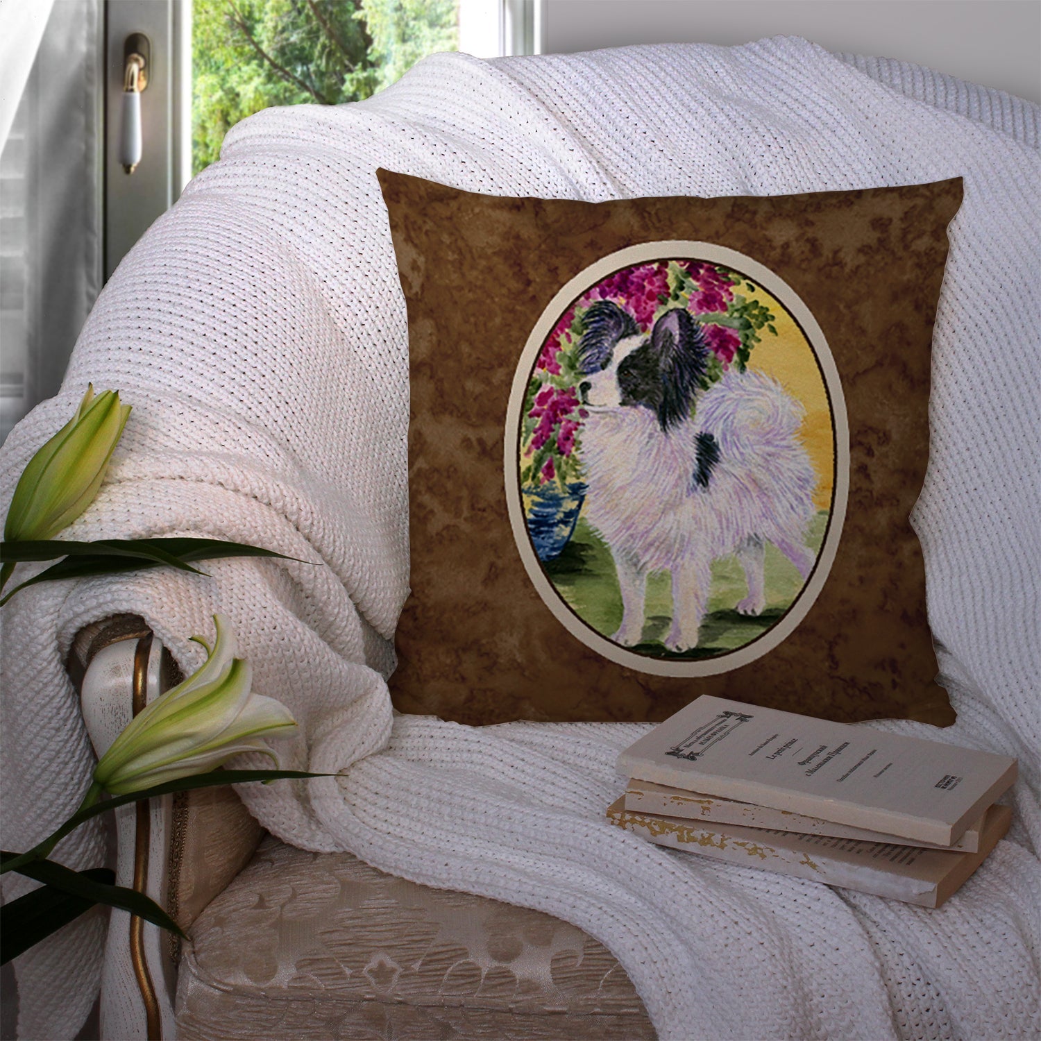 Papillon Decorative Throw Pillow 14x14 Indoor Outdoor Accent Cushion, Fabric Cover with Insert for Sofa, Bed, Porch & Living Room