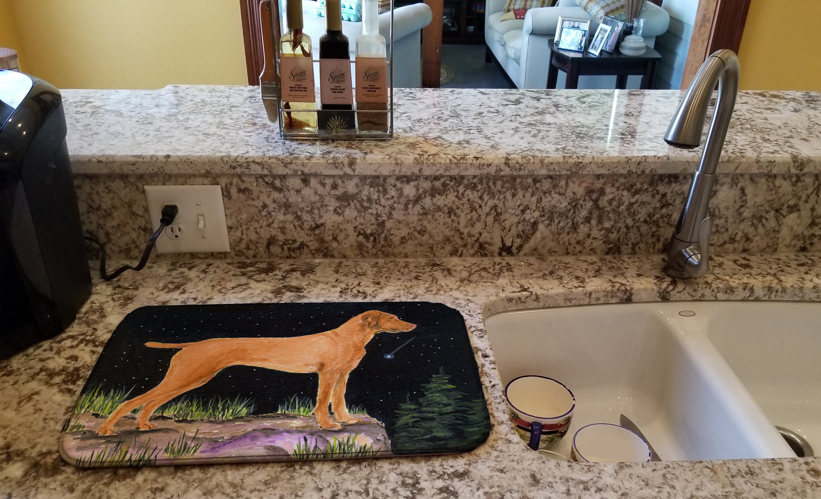 Starry Night Vizsla Dish Drying Mat Absorbent Dish Drying Mat Pad for Kitchen Counter Dish Drainer Mat for Countertop, 14 x 21", Multicolor