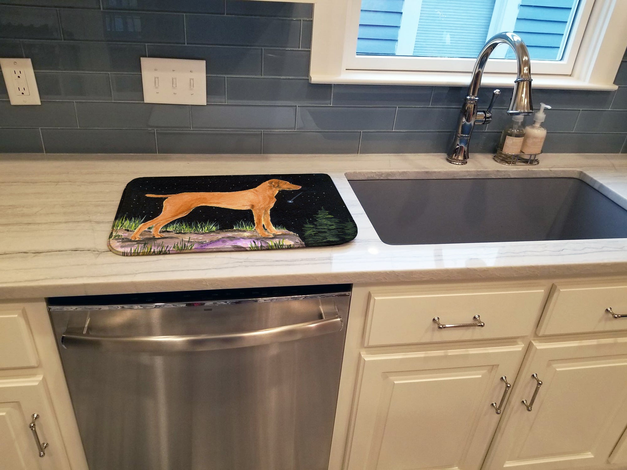 Starry Night Vizsla Dish Drying Mat Absorbent Dish Drying Mat Pad for Kitchen Counter Dish Drainer Mat for Countertop, 14 x 21", Multicolor