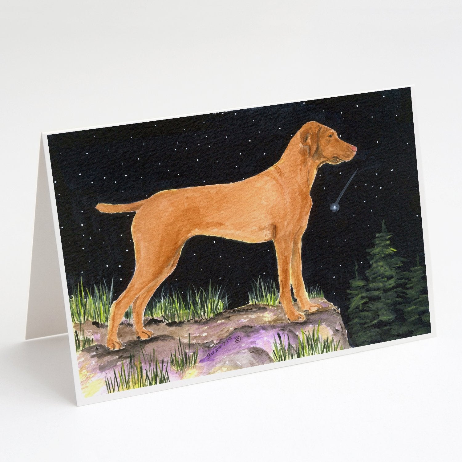 Starry Night Vizsla Greeting Cards Pack of 8 Blank Cards with Envelopes Whimsical A7 Size 5x7