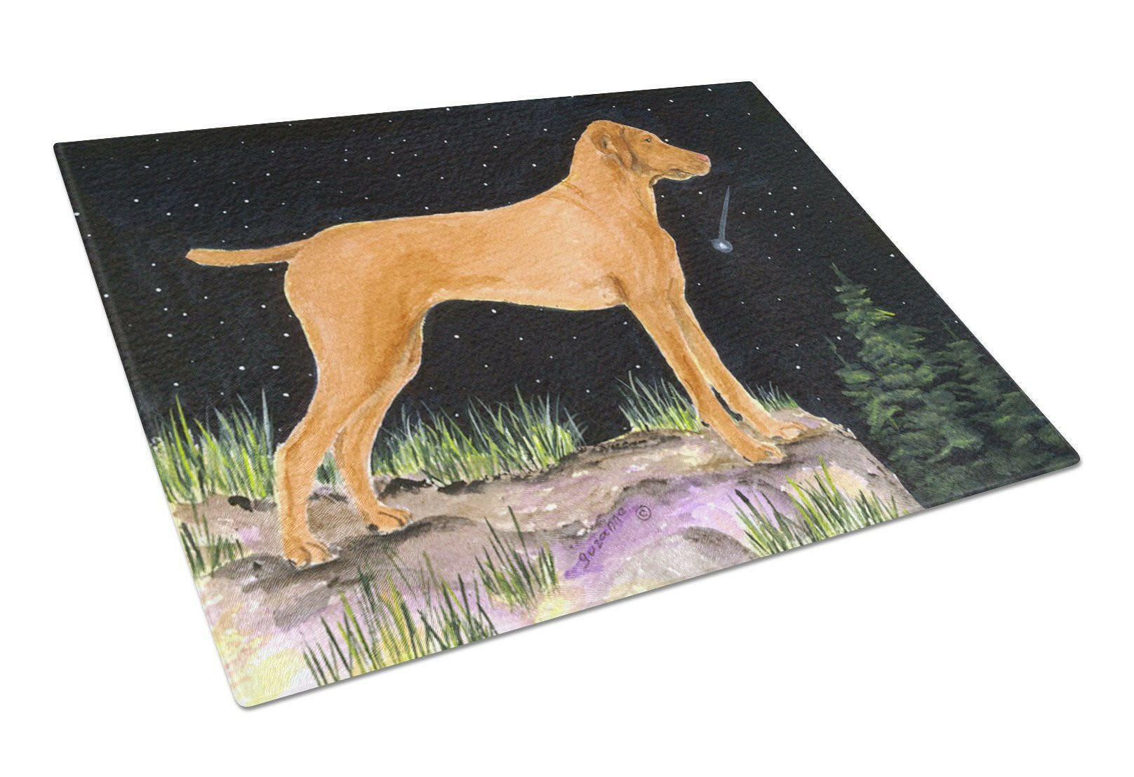Starry Night Vizsla Cutting Board Tempered Glass Kitchen Cutting Surface, Heat Resistant Chopping, Non-Slip Feet, Food Prep & Serving
