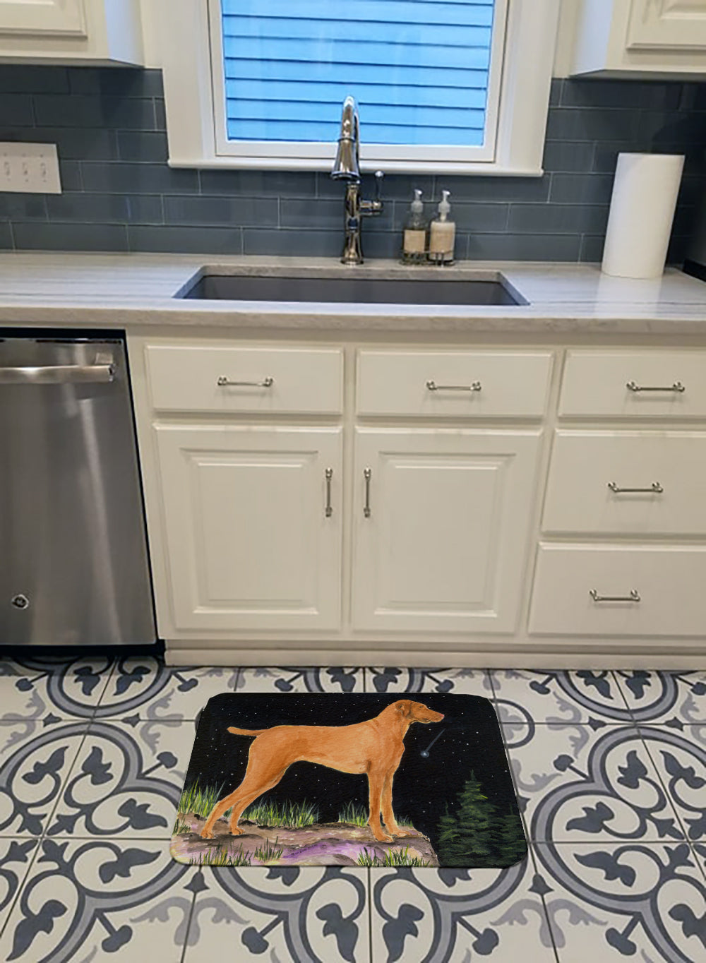 Starry Night Vizsla Memory Foam Kitchen Mat Machine Washable Anti-Fatigue Cushion Comfort Bath or Kitchen Rug