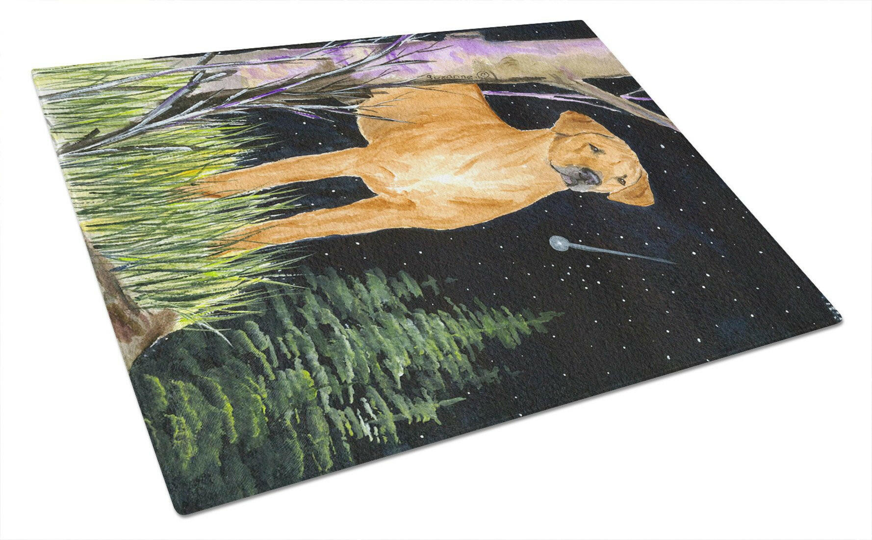 Starry Night Rhodesian Ridgeback Cutting Board Tempered Glass Kitchen Cutting Surface, Heat Resistant Chopping, Non-Slip Feet, Food Prep & Serving