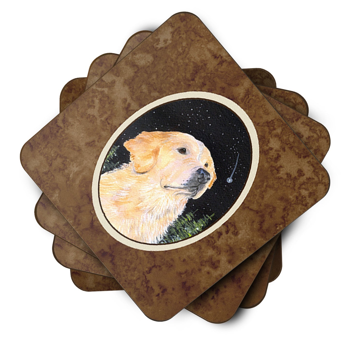 Starry Night Golden Retriever Foam Coasters Set of 4 Cup Coasters for Indoor Outdoor, Tabletop Protection, Anti Slip, Mouse pad Material