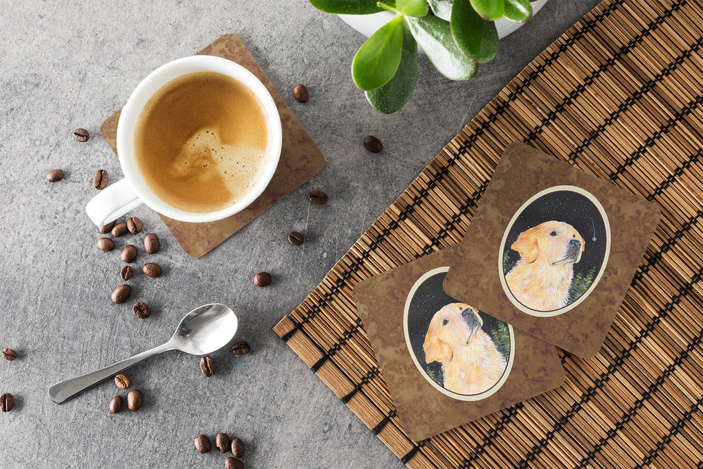 Starry Night Golden Retriever Foam Coasters Set of 4 Cup Coasters for Indoor Outdoor, Tabletop Protection, Anti Slip, Mouse pad Material