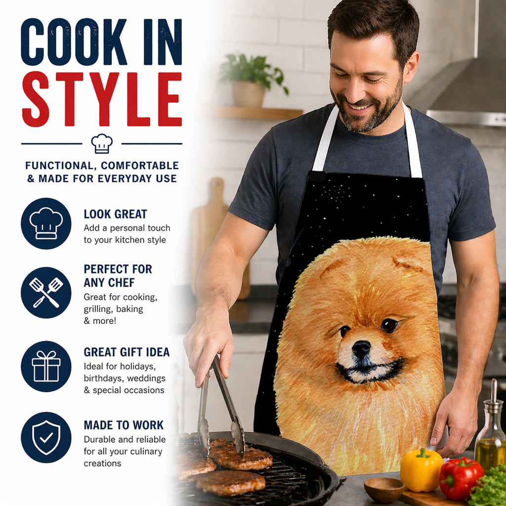 Starry Night Pomeranian Apron Cooking Kitchen Server Baking Crafts Gardening for Adult Women Men, Unisex, Large, Multicolor