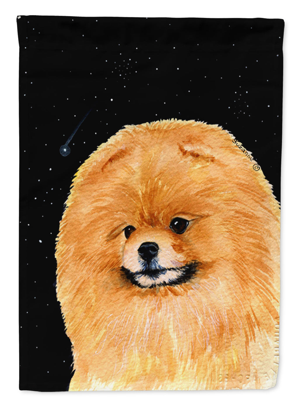 Starry Night Pomeranian House Flag 28x40 Porch Sleeve Pole Decorative Outside Yard Banner Artwork Wall Hanging, Polyester
