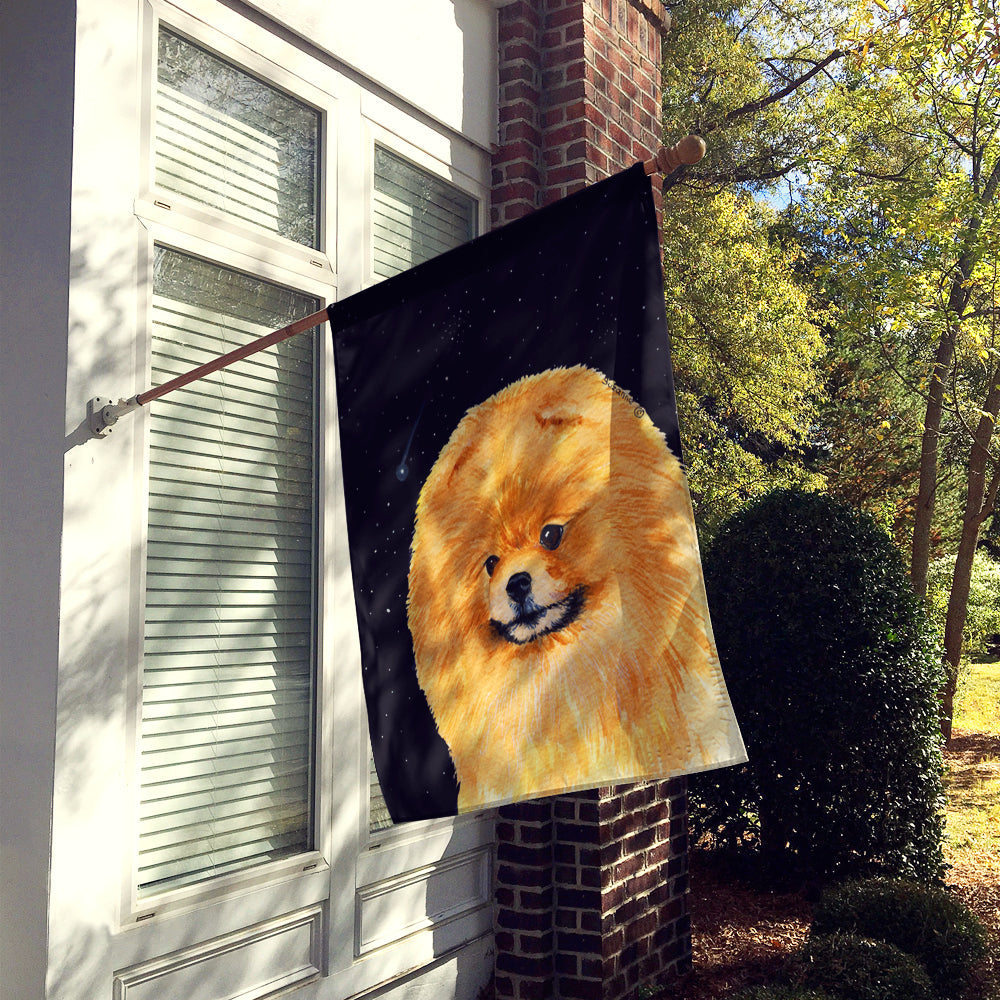 Starry Night Pomeranian House Flag 28x40 Porch Sleeve Pole Decorative Outside Yard Banner Artwork Wall Hanging, Polyester