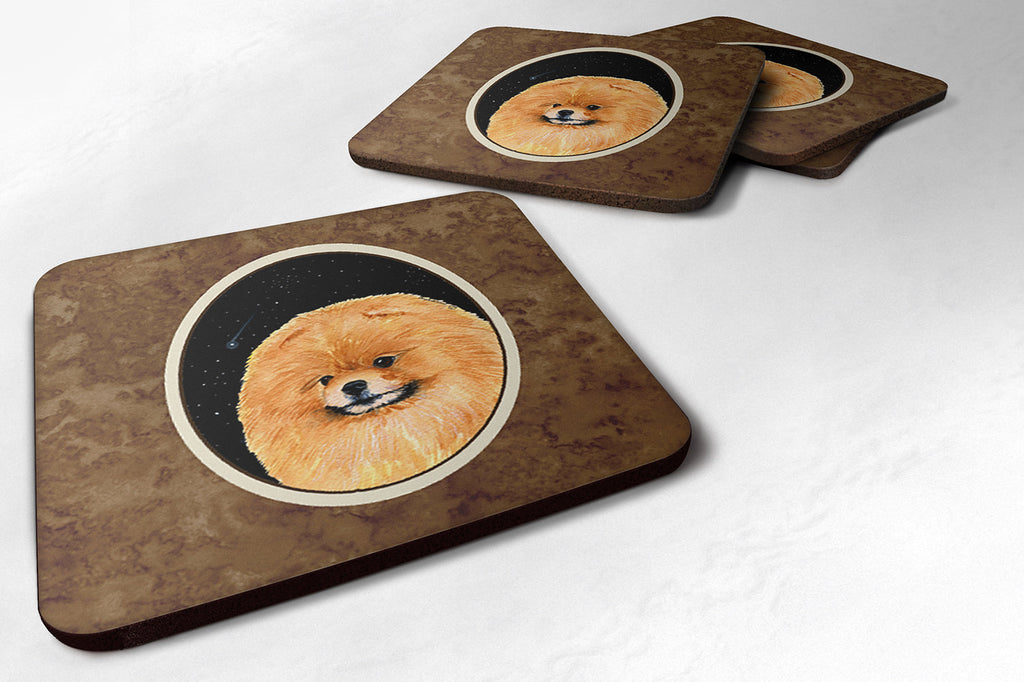Starry Night Pomeranian Foam Coasters Set of 4 Cup Coasters for Indoor Outdoor, Tabletop Protection, Anti Slip, Mouse pad Material