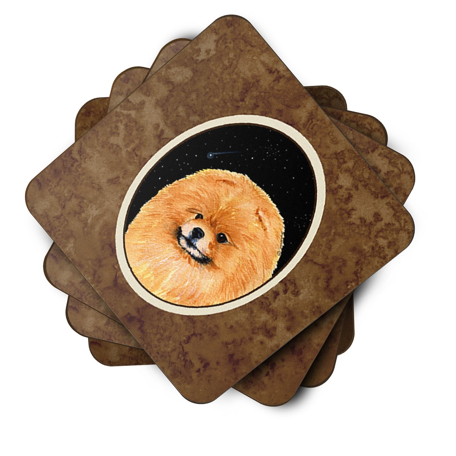 Starry Night Pomeranian Foam Coasters Set of 4 Cup Coasters for Indoor Outdoor, Tabletop Protection, Anti Slip, Mouse pad Material